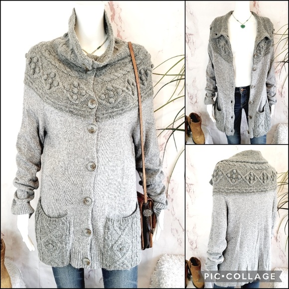 Anthro Sleeping on Snow Wool Blend Cable Knit Cowl Neck Cardigan Cardi Sweater - Picture 3 of 15